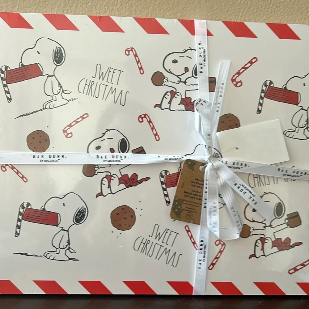 Rae Dunn Set Of 4 Snoopy Cork Placemats New Christmas Candy Cane